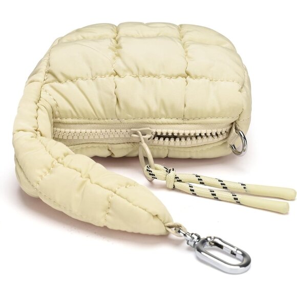 Women's Tan Mini Quilted Wristlet Pouch Cute Charm Gift Puffer Evening Handbag - Picture 4 of 7